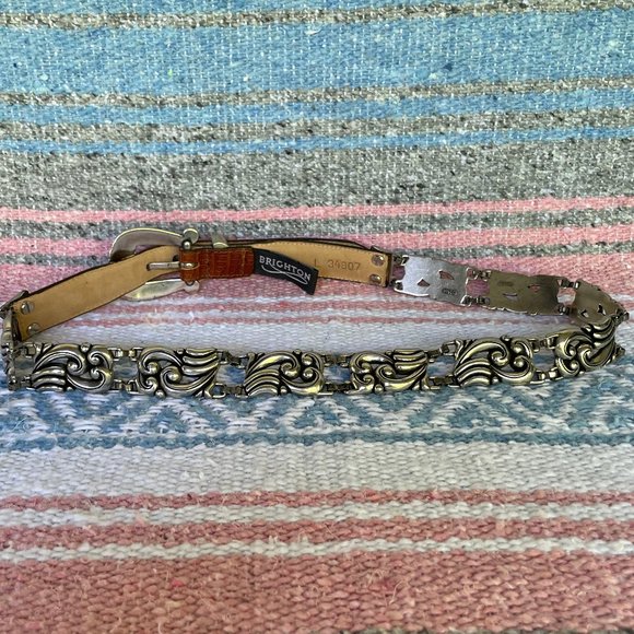 vintage 90s brighton baroque silver leather belt
